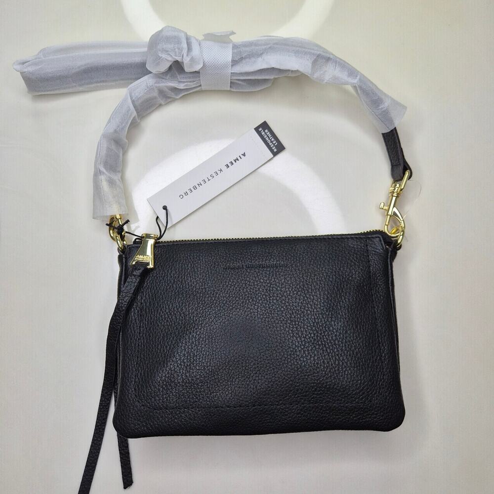NWT Aimee Kestenberg Madrid Black Pebbled Leather Crossbody Bag Gold Hardware